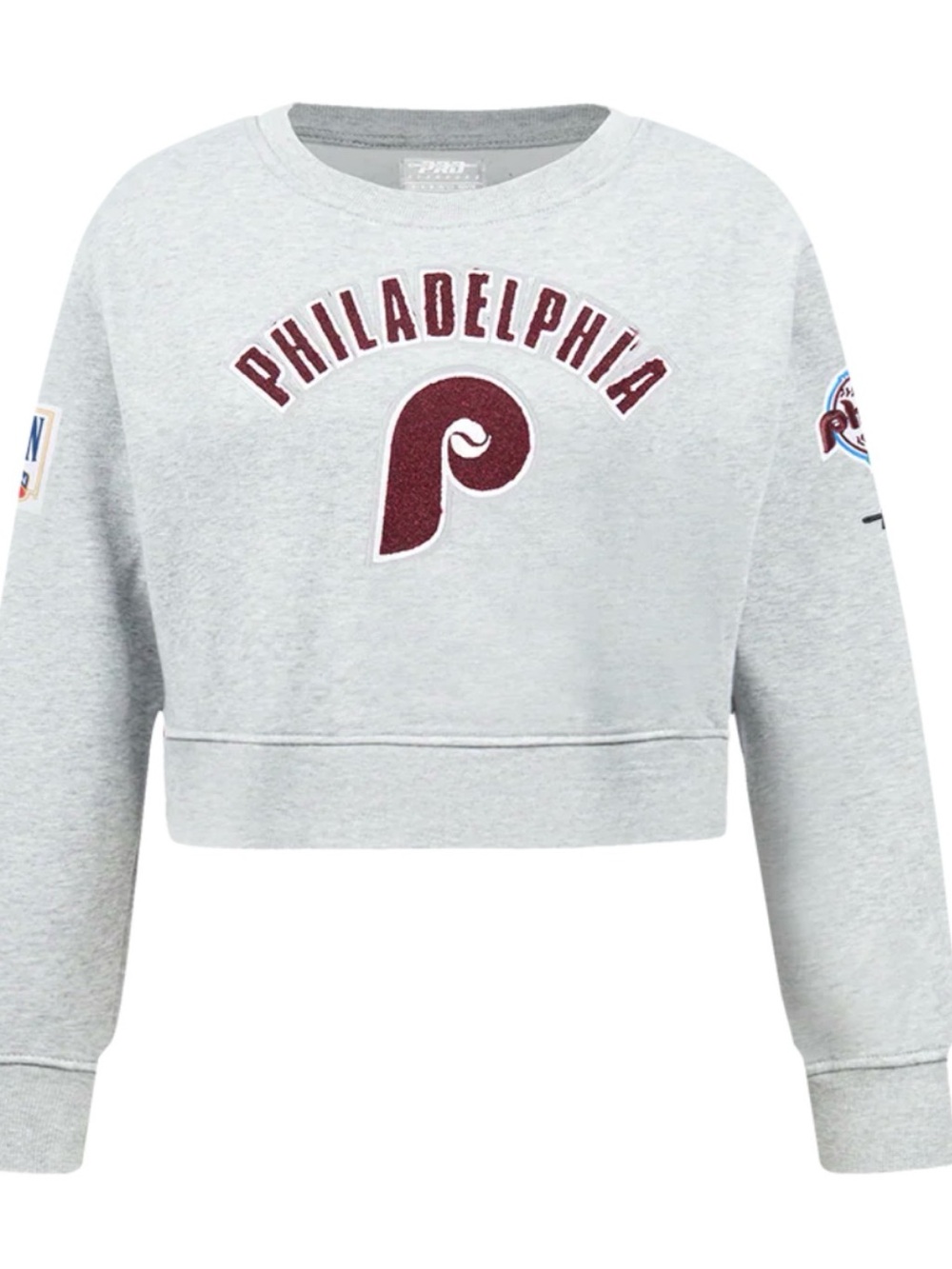 Pro Standard Girls Heathered Gray Philadelphia Phillies Logo Cropped Pullover 7